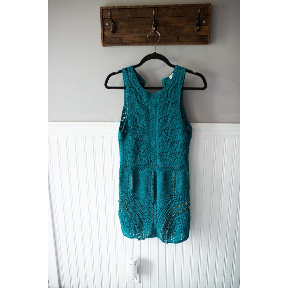 Free People Nikki Flook Crochet Metal Mini Dress Small NEW